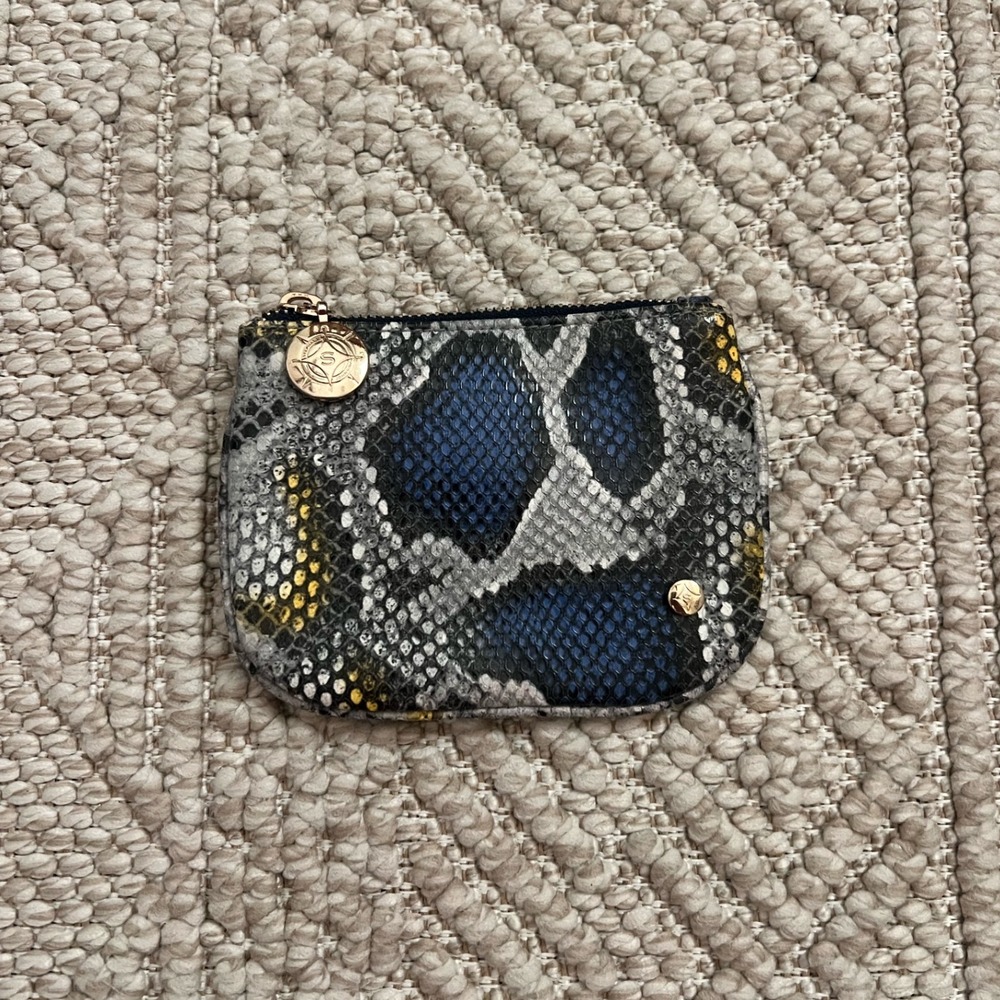 Stephanie Johnson Snakeskin Embossed Coin Purse Blue Grey Yellow Zip Pouch